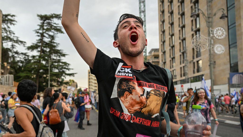 Man shouts during Jerusalem Gay Pride 2023