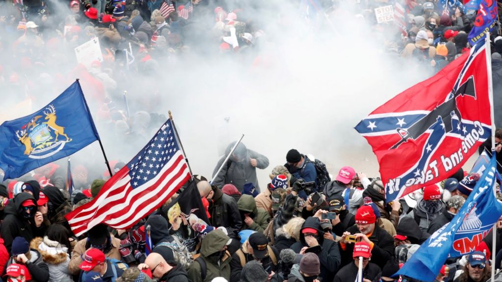Police fire tear gas at Capitol Hill rioters, 6 January 2021