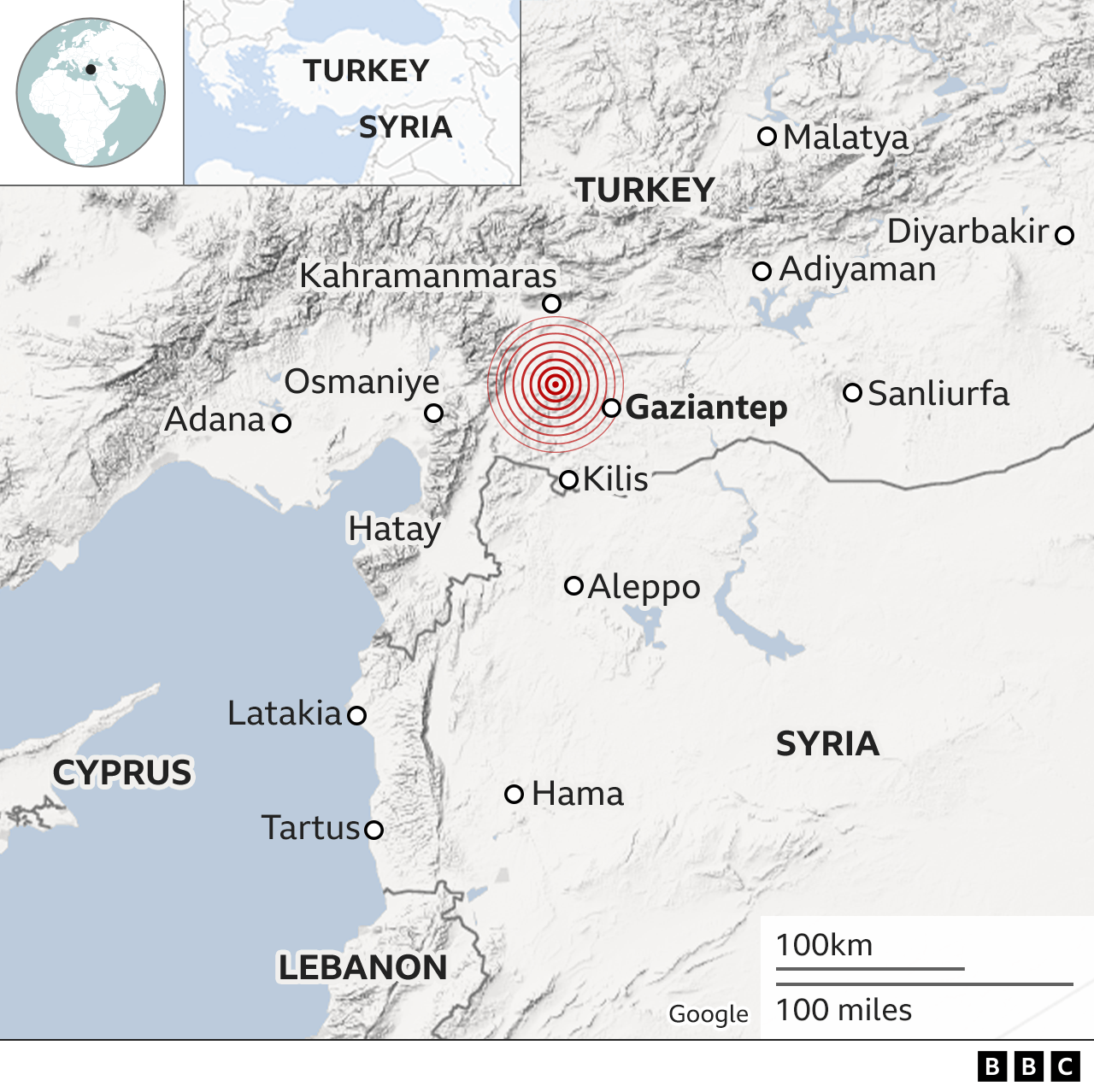 Map of quake zone