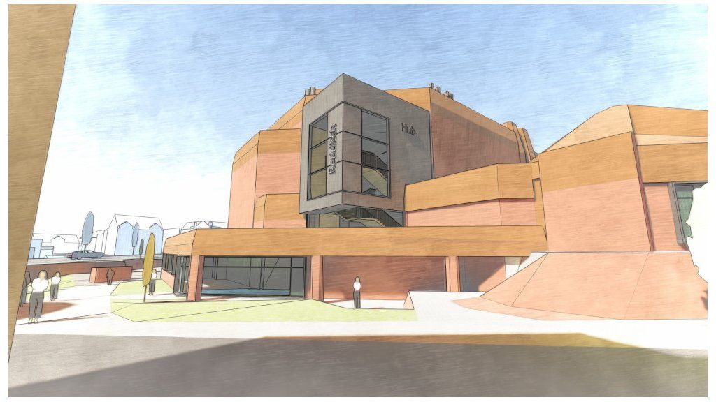 A digital drawing of the new Redditch Town Hall building.