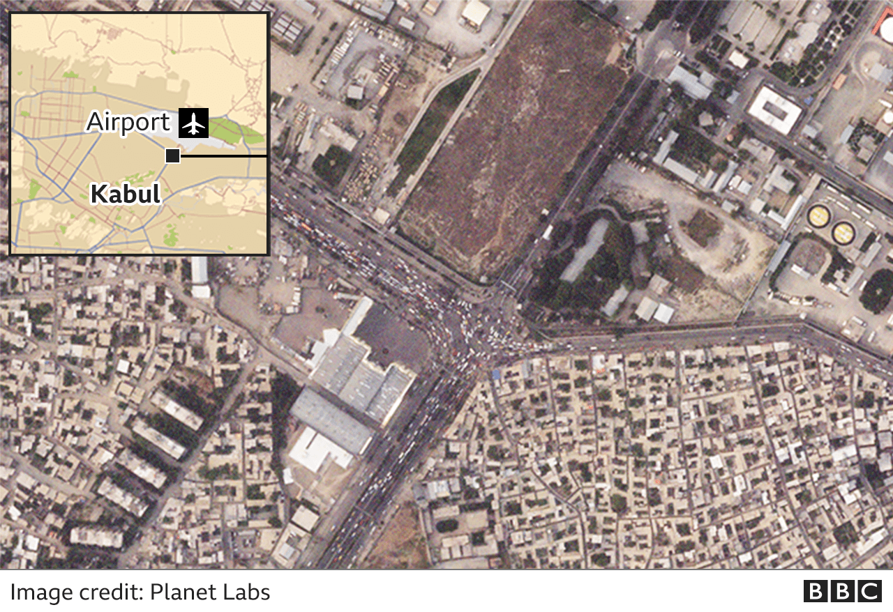 Satellite image showing traffic jams in Kabul