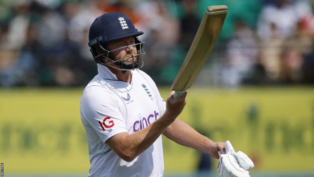 England batter Jonny Bairstow walks off after being dismissed in the fifth Test against India