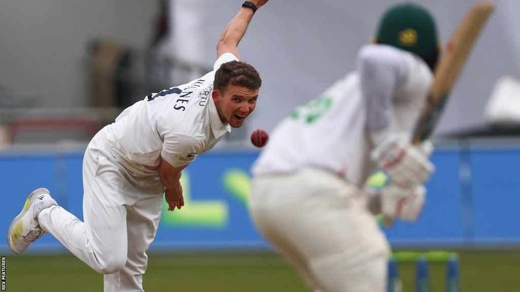 Yorkshire bowler Matt Milnes in action against Leicestershire
