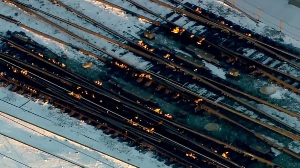 Fire on the train tracks in Chicago