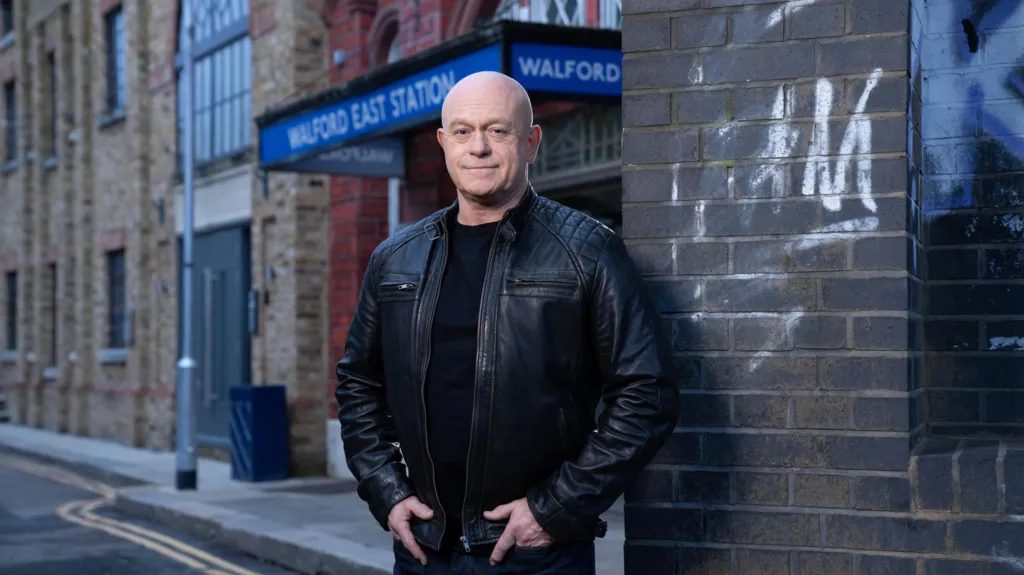 Actor Ross Kemp stands outside Walford East Station
