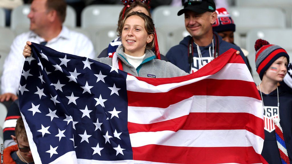 A United States fan shows her support for the team during the match with Vietnam