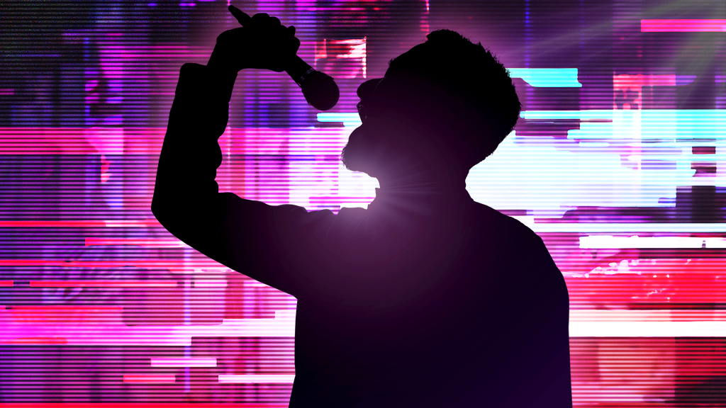 Silhouette singer against a stylised background