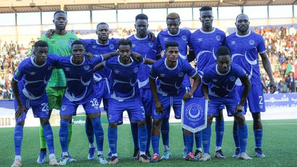 Al Hilal line up ahead of an African Champions League group game at the Benjamin Mkapa Stadium in Tanzania