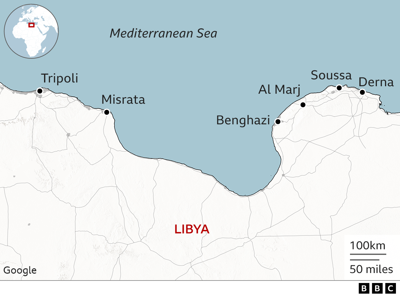 Карта прибрежных городов Ливии