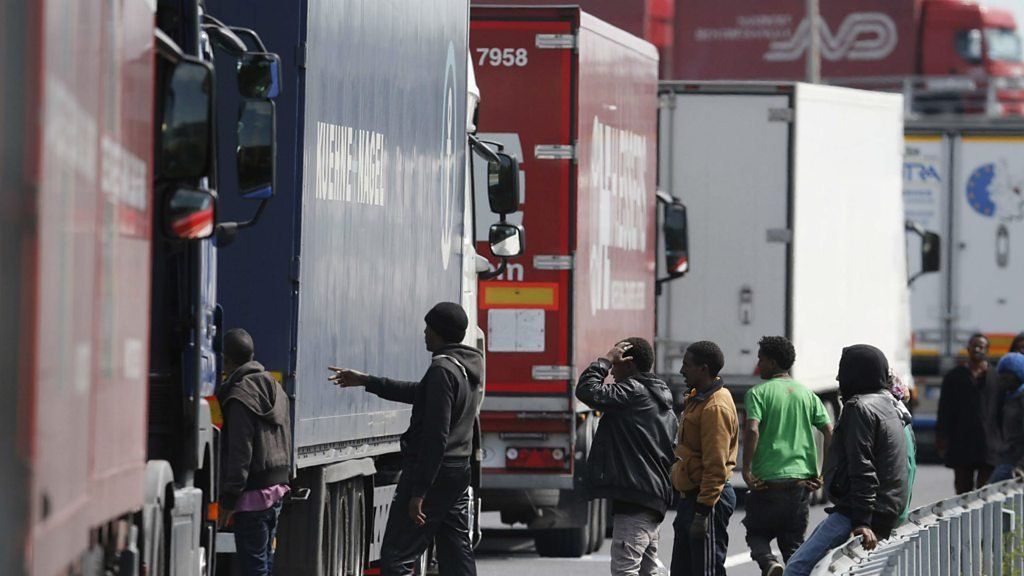 Migrants attempting to enter lorries near the port of Calais