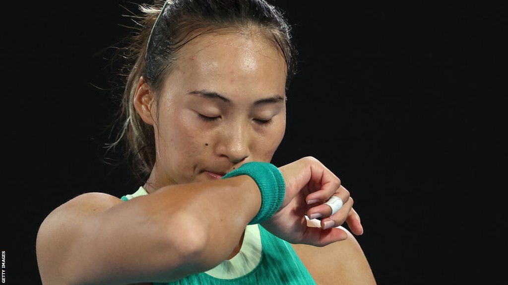 Zheng Qinwen looks disappointed in 2024 Australian Open final