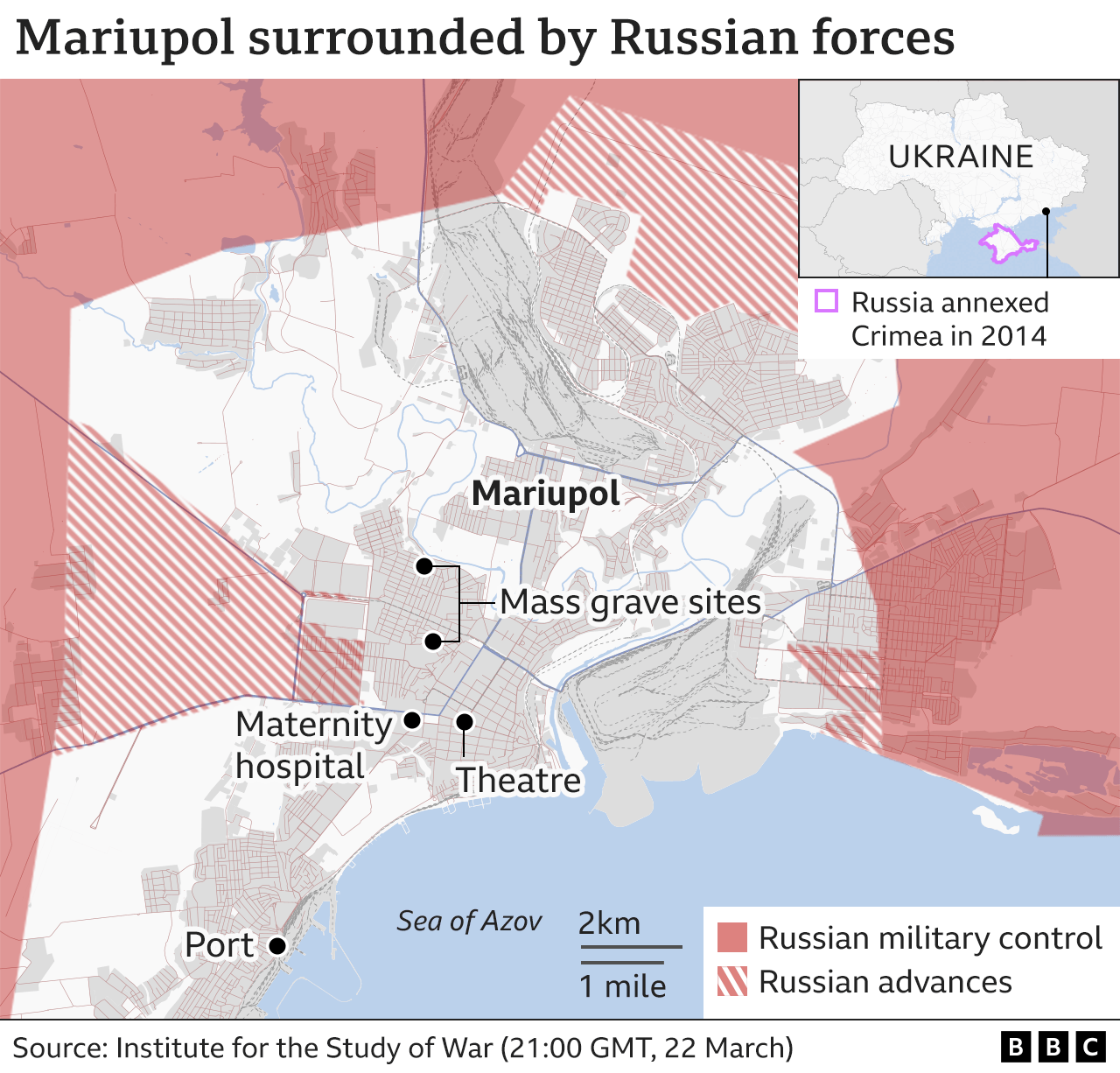 Map showing how Russian forces have surrounded the port city of Mariupol