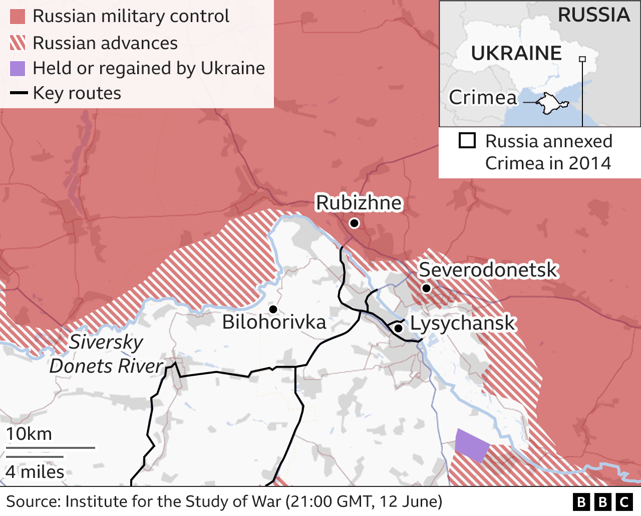 Map showing area around Severodonetsk, updated 13 June
