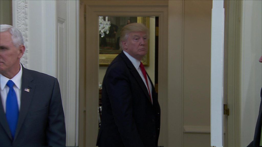 Trump leaves room before signing orders