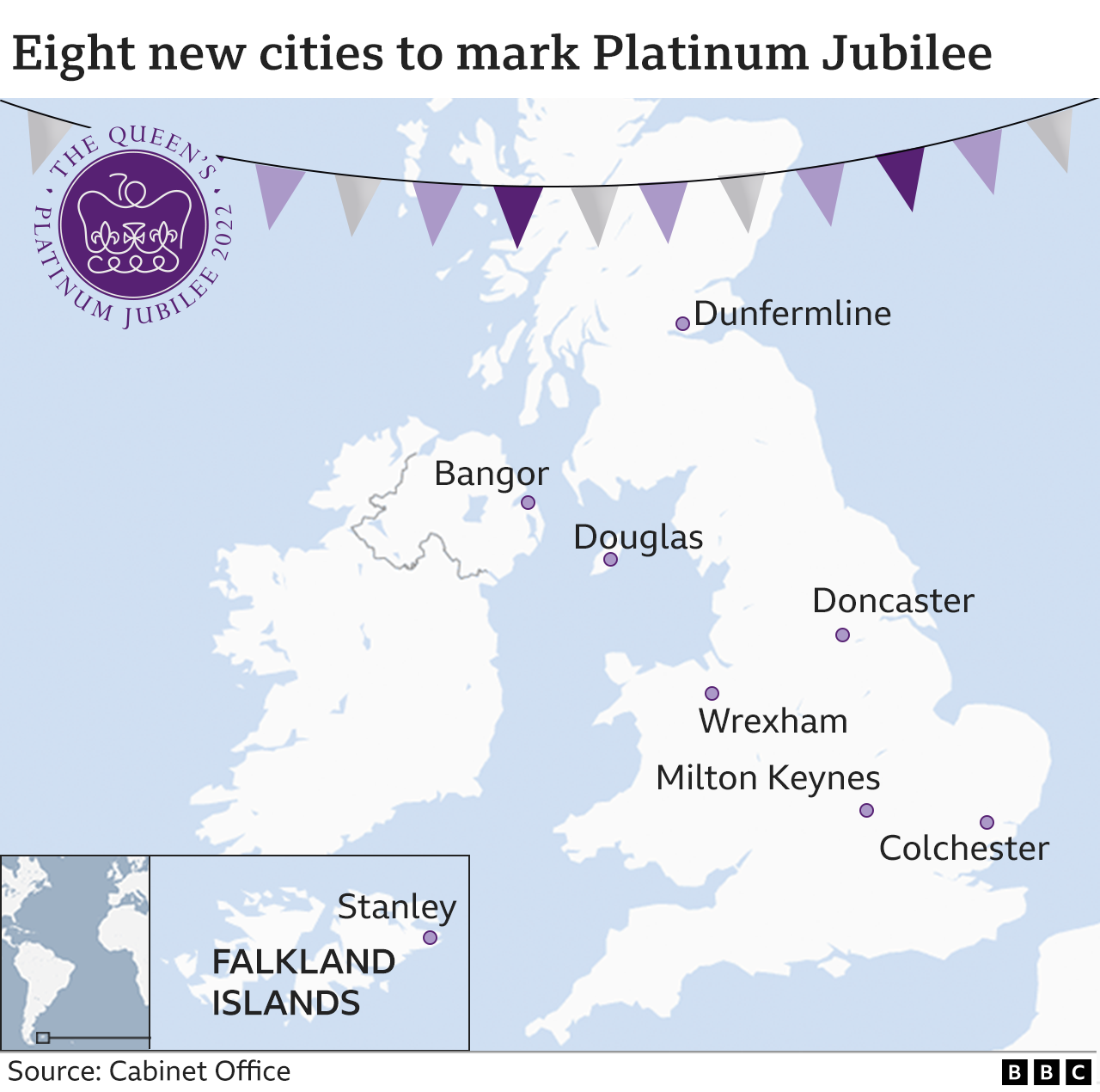 Map showing new Jubilee cities