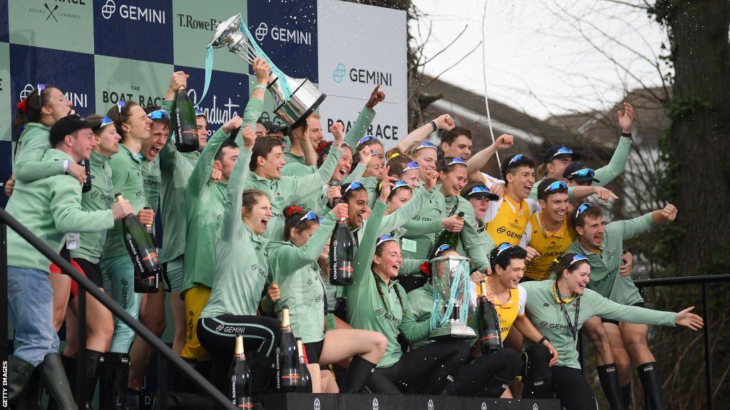 Cambridge men and women celebrate winning the 2023 Gemini Boat Race