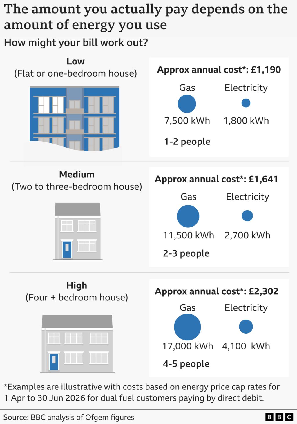 Graphic showing how much energy is used for different types of household.