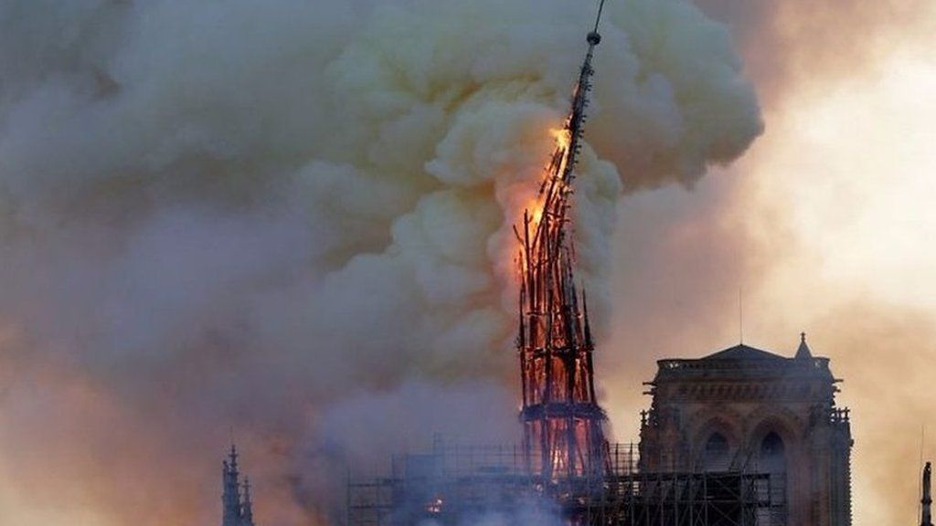 Notre Dame's spire collapsing