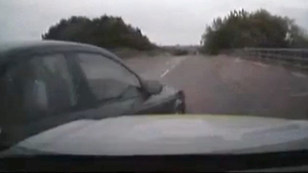 Cambridgeshire Police ram a car to bring a pursuit to an end.