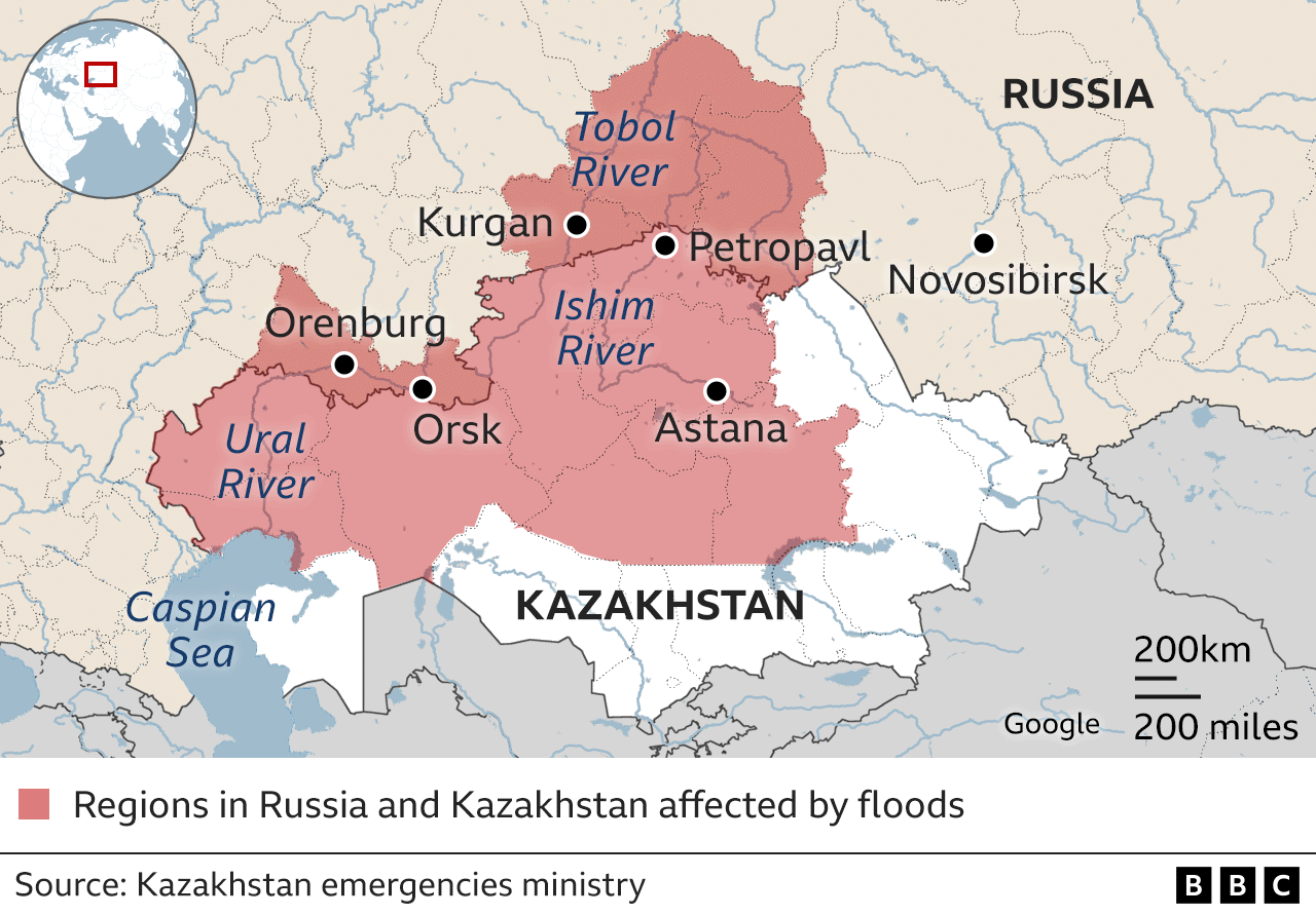 Russia Kazakh floods map