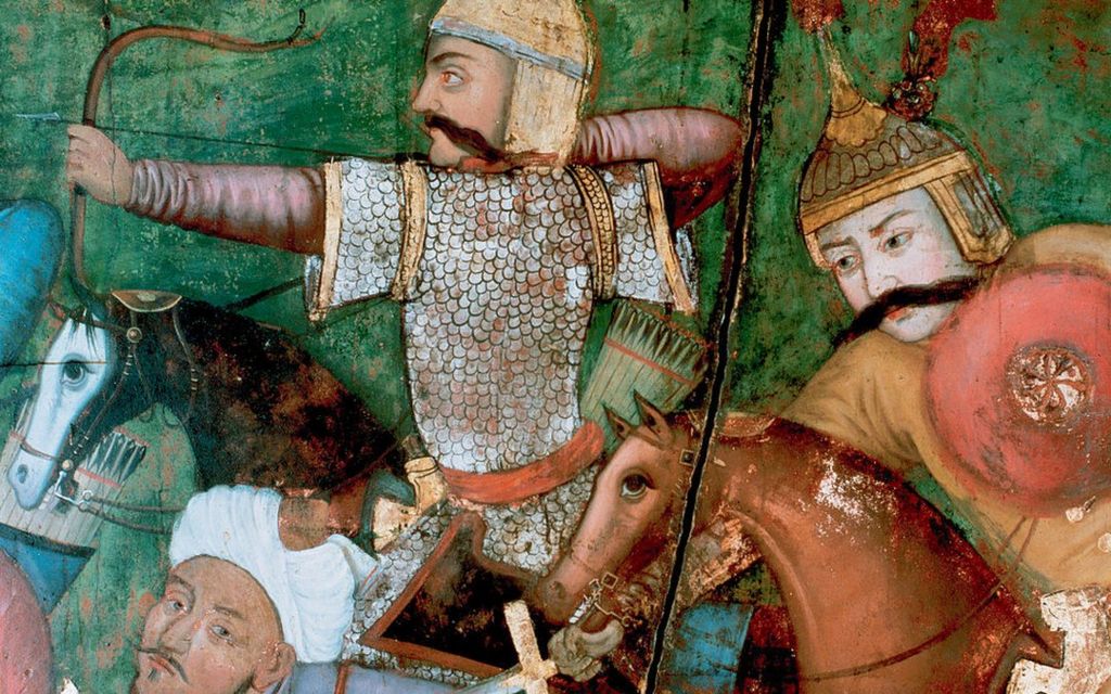 Abbas I the Great (1571-1629). Shah of the Safavid dynasty. Persian cavalry soldiers led by Shah Abbas I 'The Great' fighting against the Turks. Fresco. 17th century.