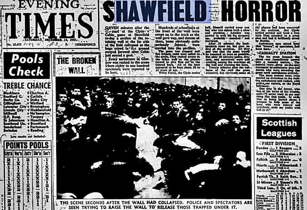 Evening Times headline about the Shawfield Disaster
