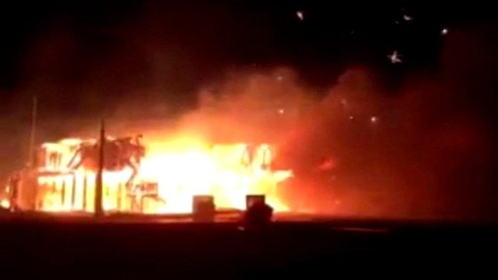 Three buildings on Bolivar Penisula, in Texas, were destroyed by fire as Hurricane Harvey whipped up the flames.