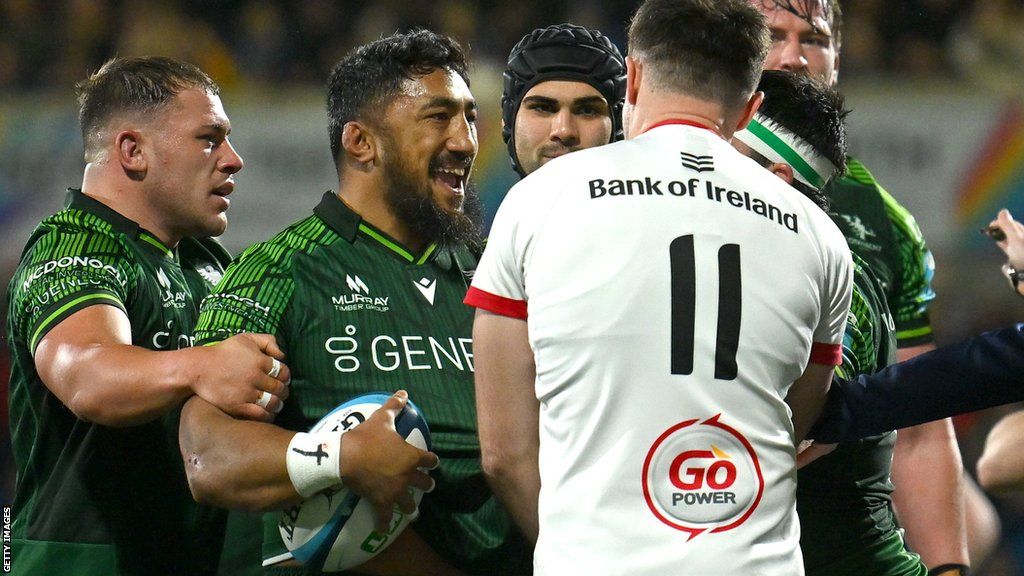 Bundee Aki and Jacob Stockdale after a try