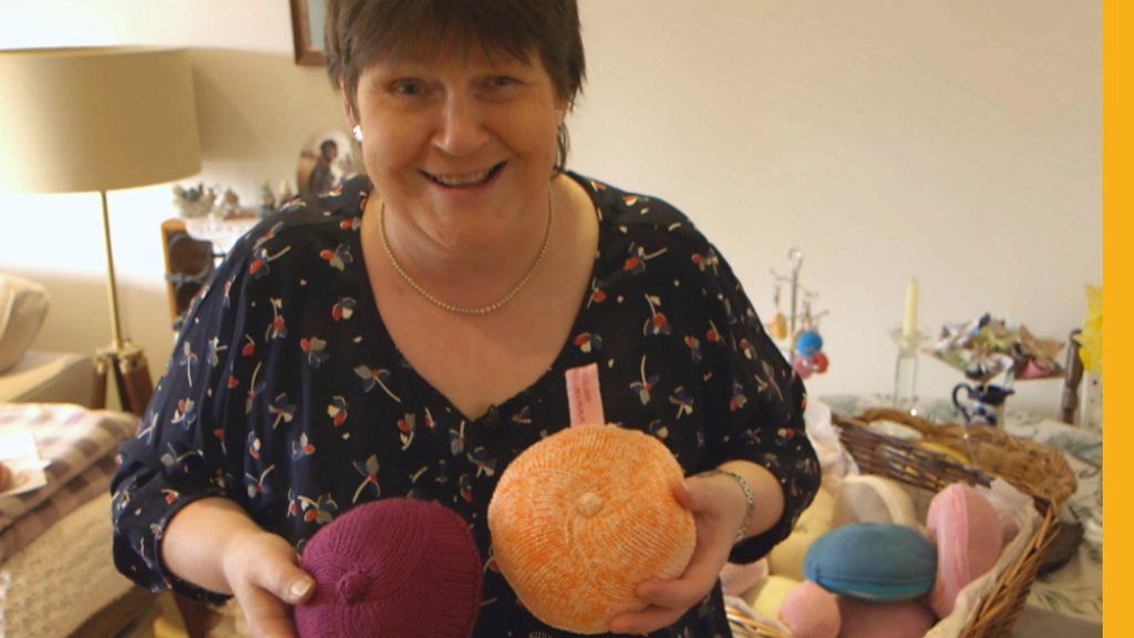 Sharon with some of her knitted knockers