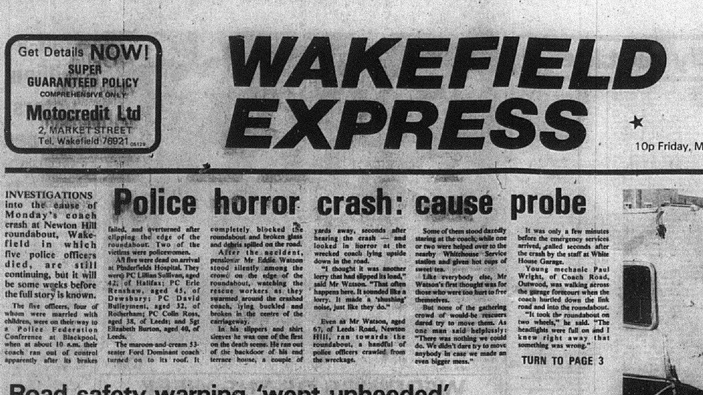 A Wakefield Express front page story about the crash