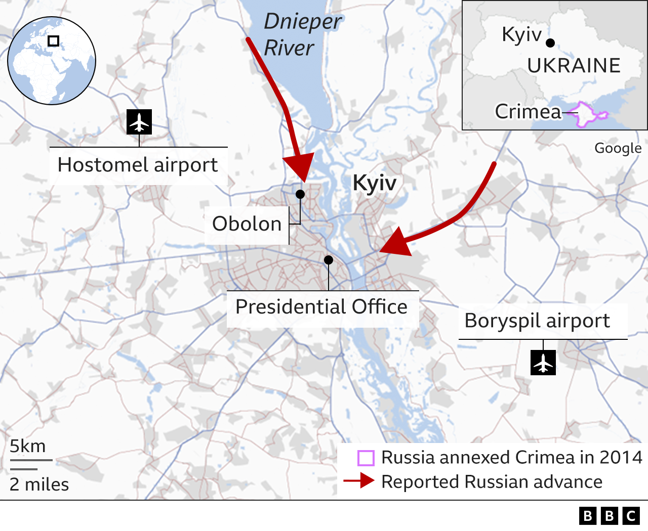 A map showing the Russian advance on Kyiv