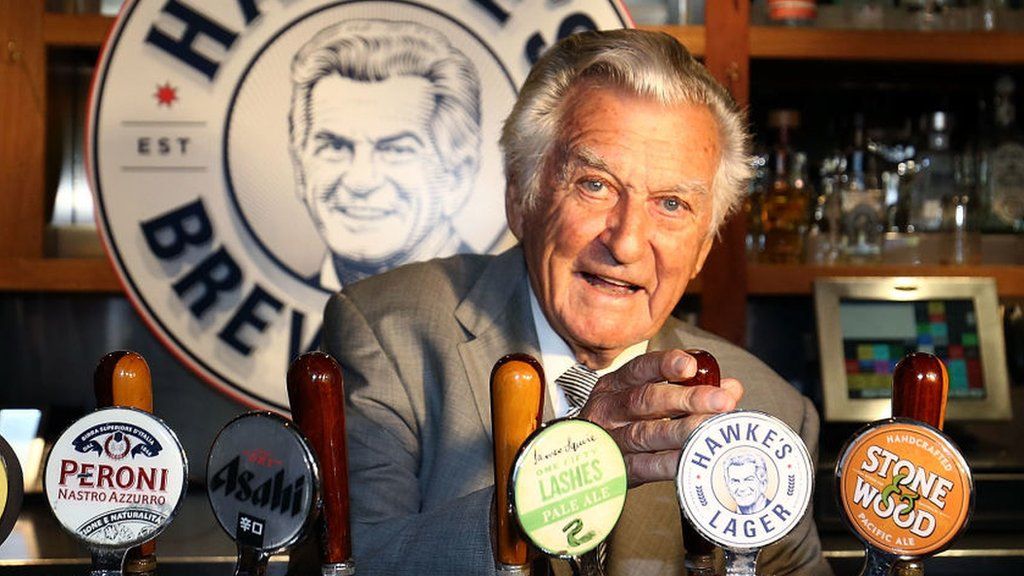 Bob Hawke pours Hawke's Lager at the launch of Hawke's Lager at The Clock Hotel on April 6, 2017 in Sydney, Australia.