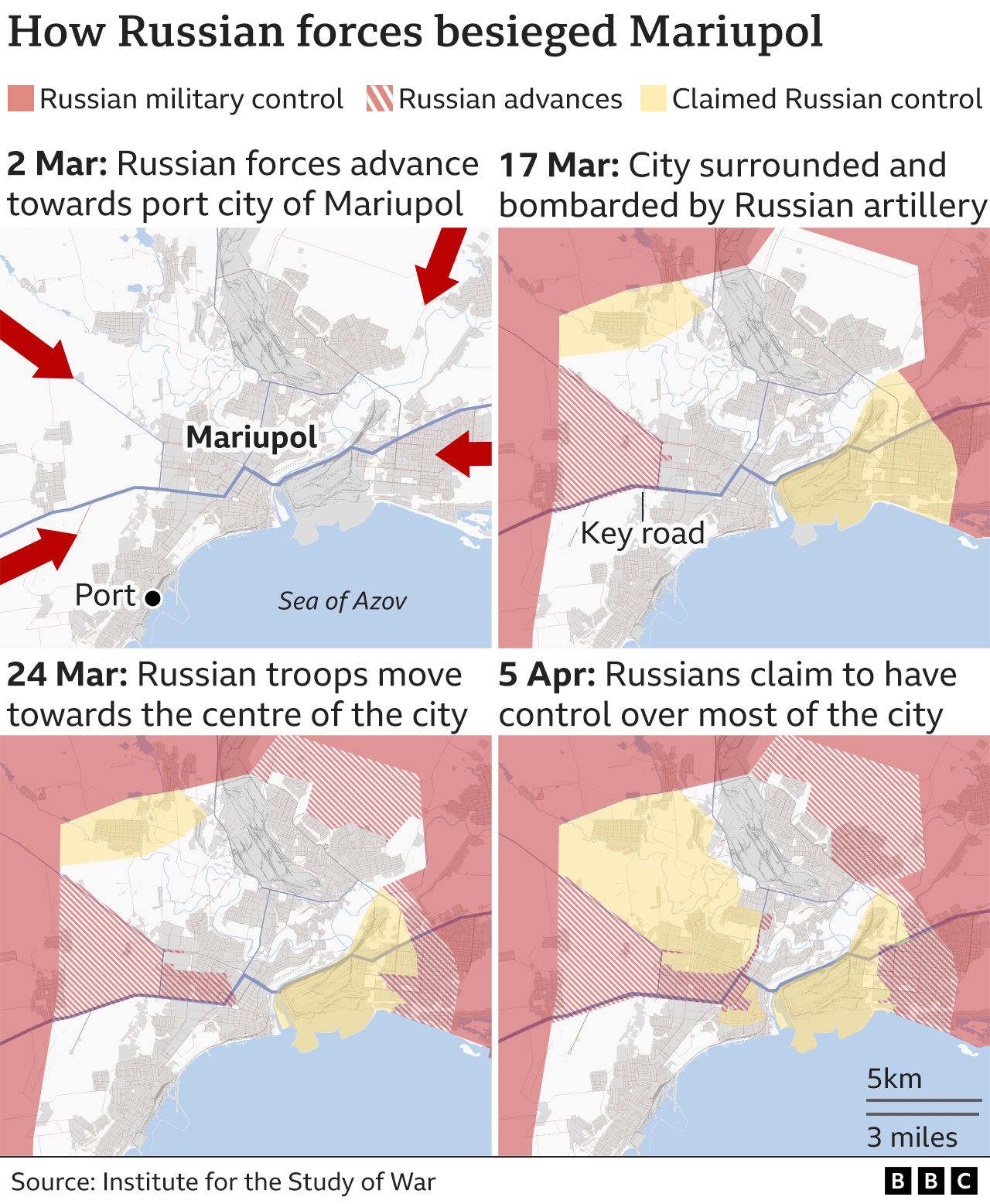 Map showing Russian advances on Mariupol