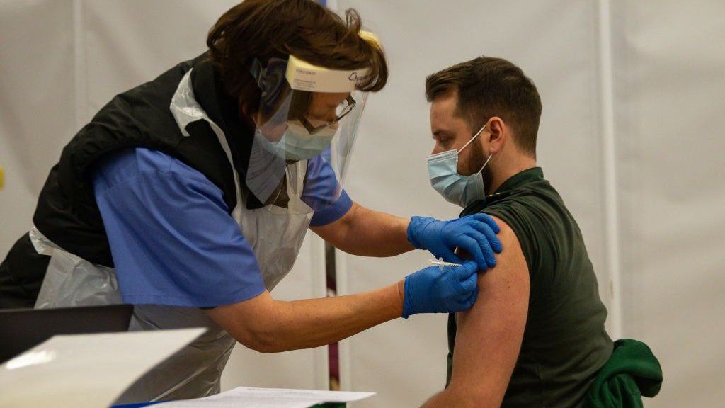 Vaccination in Cwmbran in December of a health worker