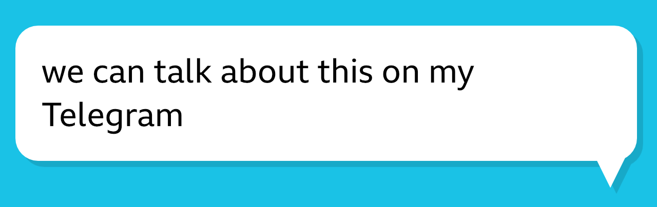 пузырек чата с надписью «мы можем поговорить об этом в моей телеграмме»
