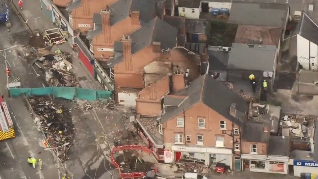 Aerial of the collapsed building