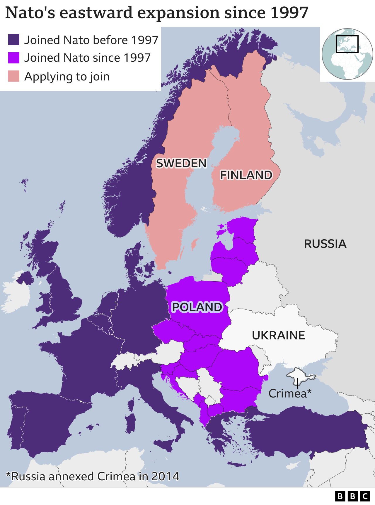 Map showing countries that have joined Nato since 1997