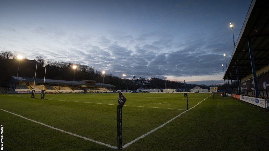 The Brewery Field ground in Bridgend at dusk