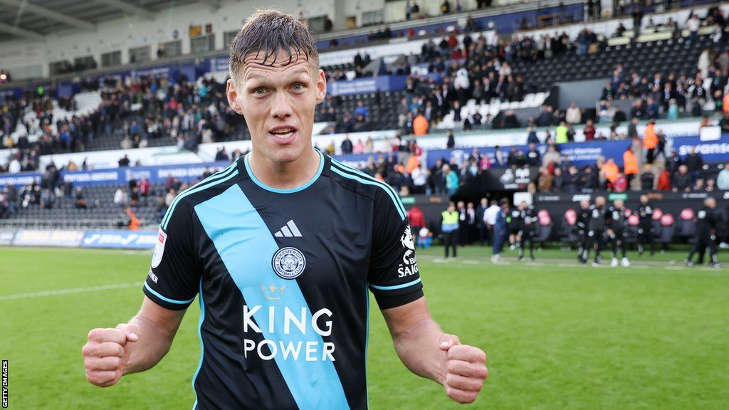 Leicester City's Jannik Vestergaard celebrates a win