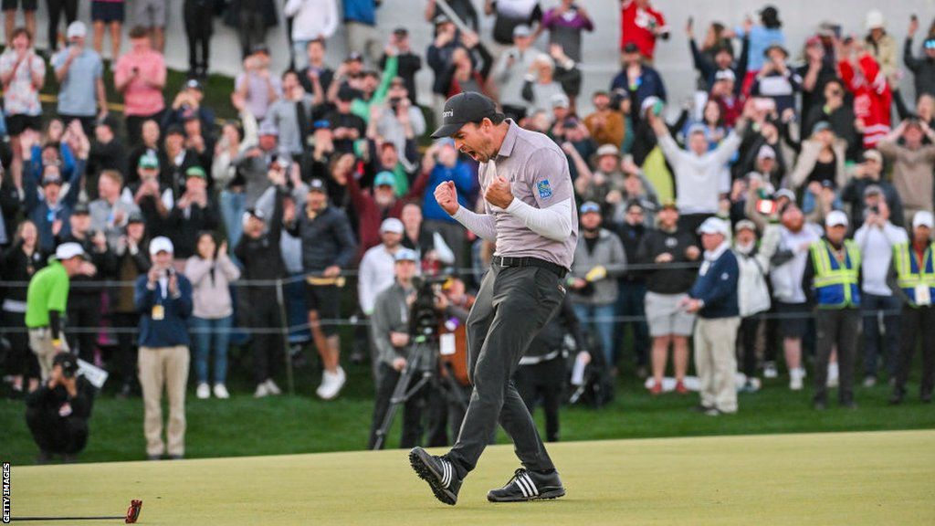 Nick Taylor celebrates winning