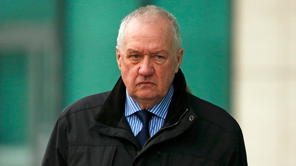 David Duckenfield leaving after giving evidence to the Hillsborough Inquest, Warrington, 2015