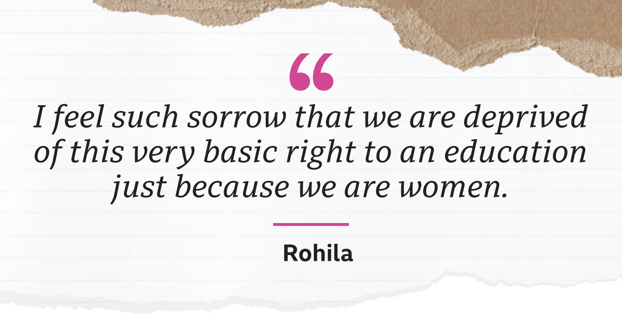 Quote card from Rohila about being deprived education.