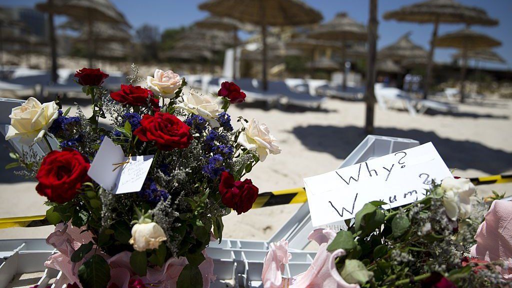 Flowers at scene of Tunisia beach attack