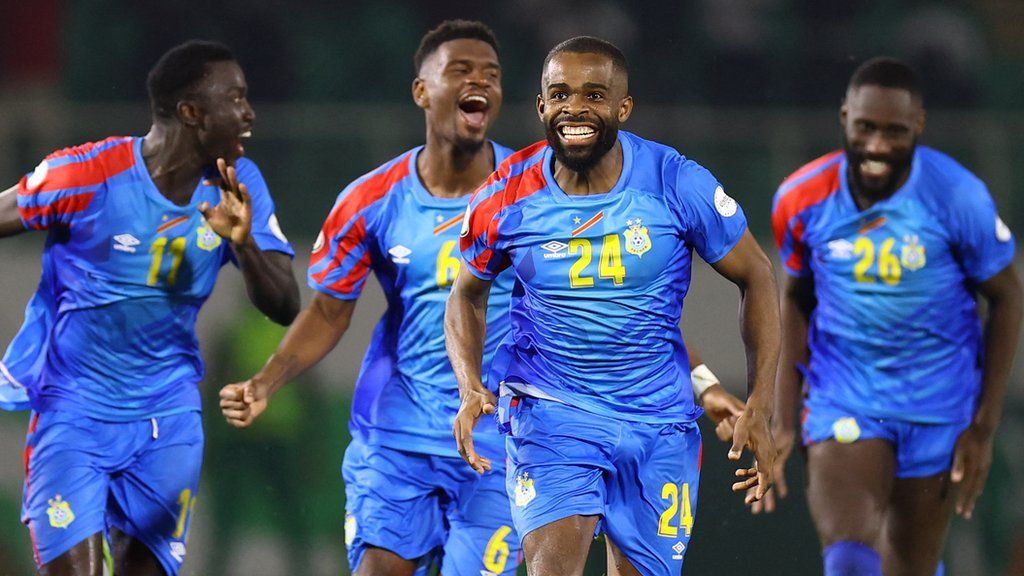 DR Congo players celebrate beating Egypt on penalties at the 2023 Africa Cup of Nations