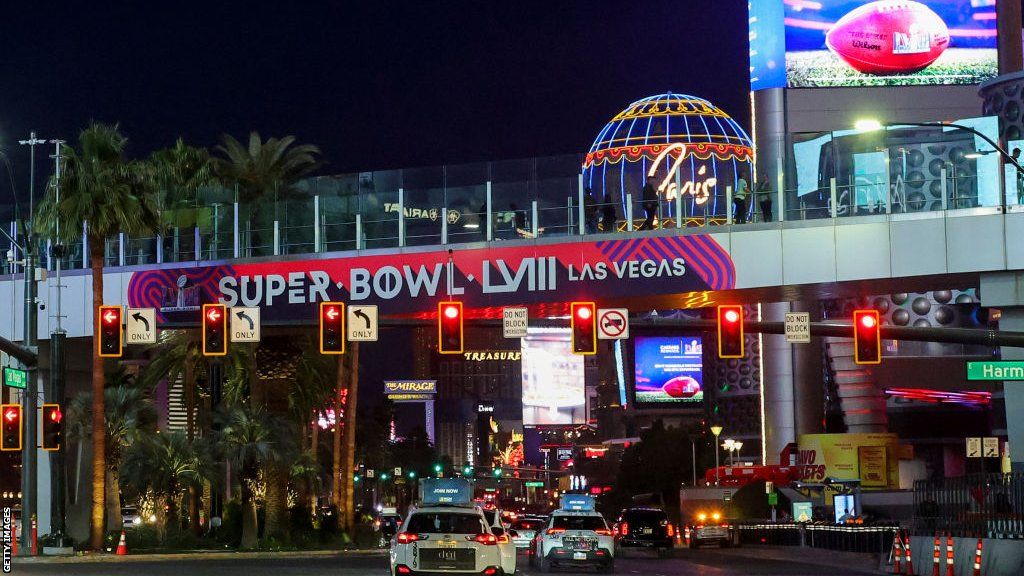 Super Bowl signs on the Las Vegas Strip