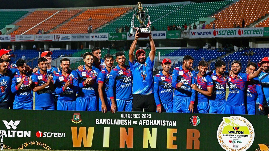 Afghanistan with the ODI series trophy
