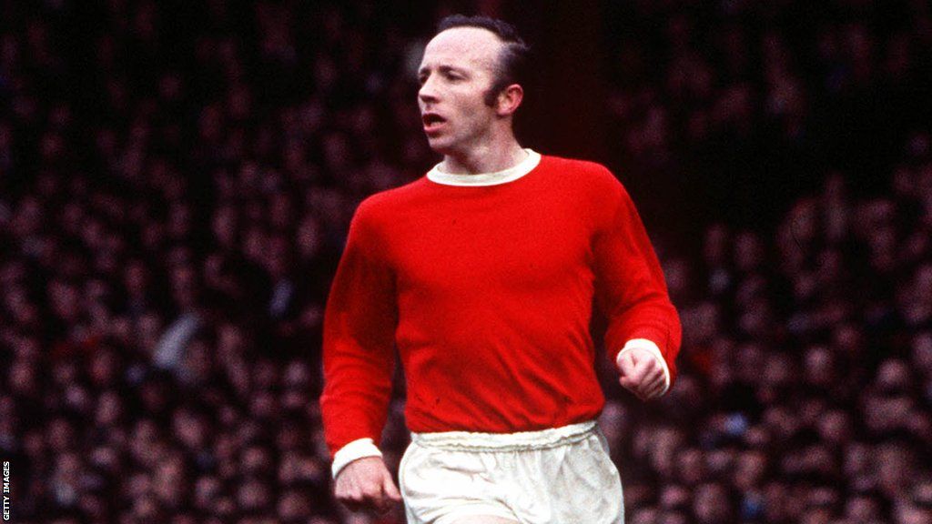 Former England midfielder Nobby Stiles playing for Manchester United in 1969