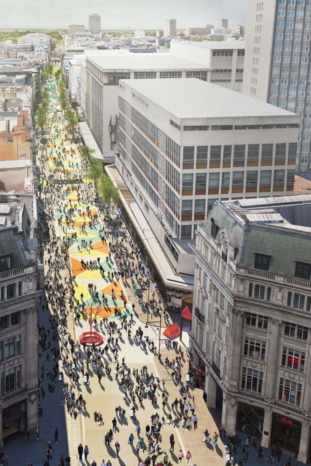 A graphic shows lots of people on Oxford Street