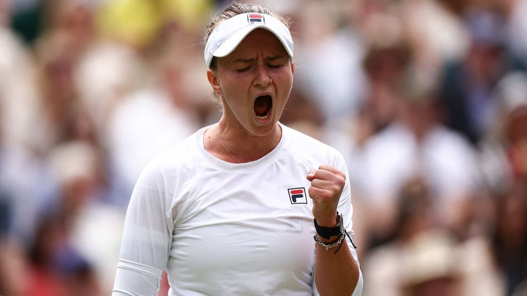 Barbora Krejcikova celebrates at Wimbledon