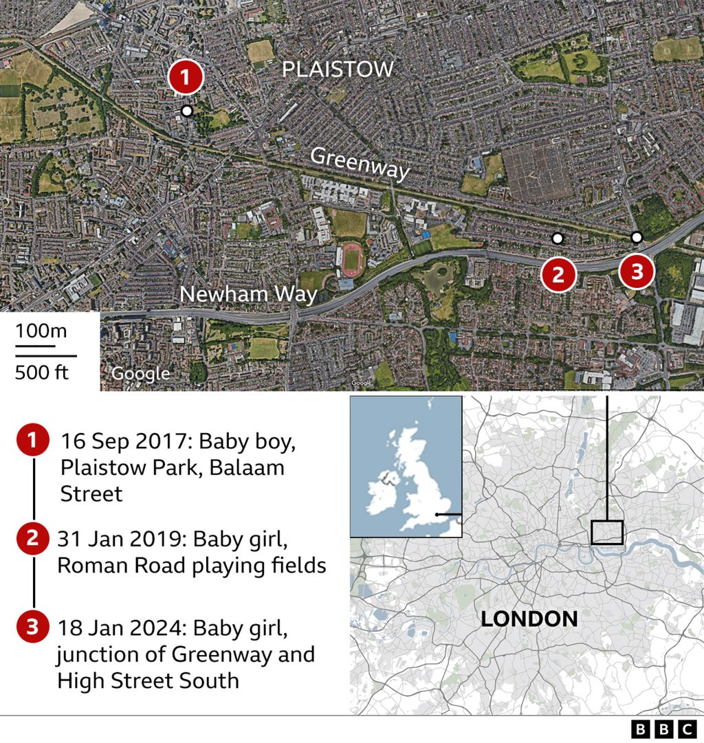 Map showing locations where babies were found